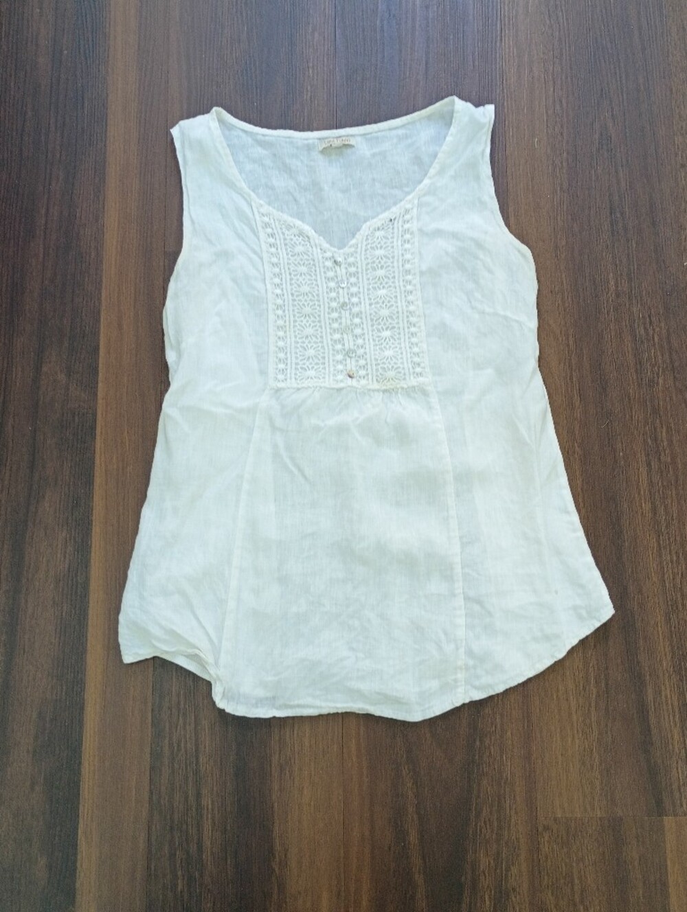 Lina Tomei Shirt Women's Medium Linen Sleeveless V-neck With Lace Front